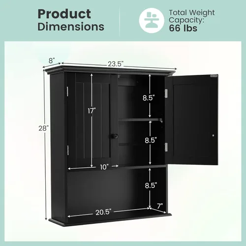 Miniatura 3 de Giantex Gabinetes de medicina, armario de baño montado en la pared con estante ajustable, 2 puertas, armario de almacenamiento de baño sobre
