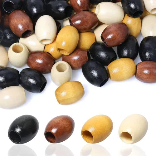 Miniatura 12 de 500 cuentas de madera ovaladas de 6 x 8mm, pequeñas cuentas espaciadoras de madera marrones con forma de grano de arroz, cuentas sueltas de madera