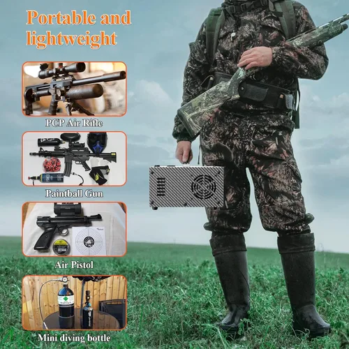 Miniatura 7 de GX PUMP Compresor de aire PCP CS1-I con Apdater de potencia incorporado, parada automática, sin aceite y agua, 4500Psi/30Mpa, alimentado por