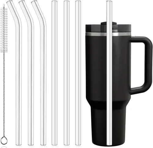 Miniatura 10 de Paquete de 6 pajitas transparentes de repuesto para vaso Stanley de 20 onzas y 14 onzas, pajitas reutilizables de plástico de 8.85 pulgadas
