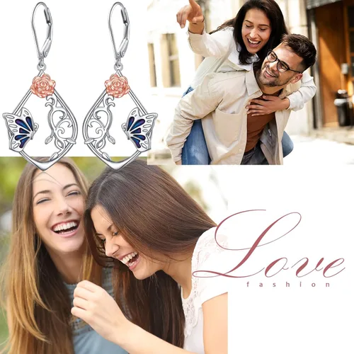 Miniatura 6 de Aretes colgantes de filigrana de plata de ley 925, margarita, loto, flor de rosa, piedra lunar, lágrima para mujer, nudo celta infinito, margarita