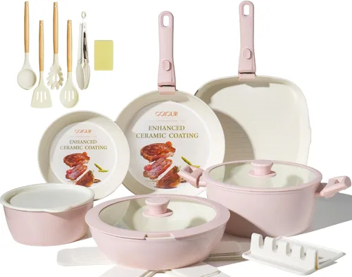 Miniatura 8 de Juego de utensilios de cocina de cerámica de 23 piezas antiadherente, ollas y sartenes antiadherentes no tóxicas con mango desmontable, juego