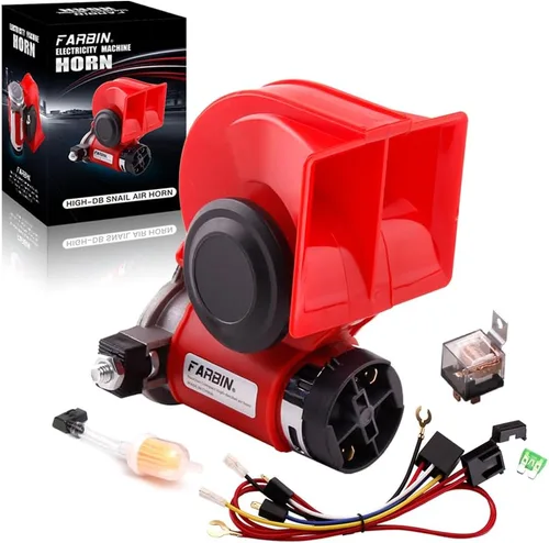 FARBIN Kit de bocina de aire de 12 V con relé, bocina de tren ruidosa para camión, coche, motocicleta, carrito de golf, barco, CRV, Jeeps Rojo