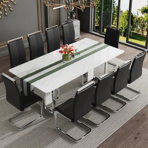 Miniatura 21 de Juego de mesa de comedor moderno de 67 pulgadas para 6, juego de mesa de cocina blanca, juego de mesa de comedor de lujo con mesa de mármol