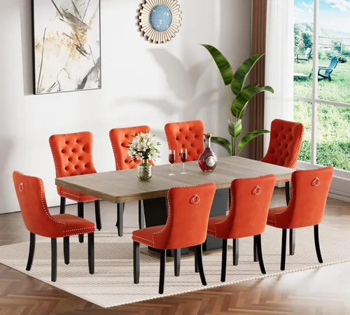 Miniatura 15 de Henf Juego de mesa de comedor extensible de 7 piezas para 6, 160 cm-200 cm Mesa de cocina extensible de grano de mármol blanco con 6 sillas Blanco