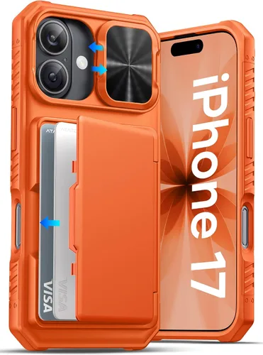 Miniatura 13 de ATATOO Funda para iPhone 17, tarjetero integrado (almacena 3-5 tarjetas) y funda para cámara deslizante y bloqueo RFID, protección de grado militar
