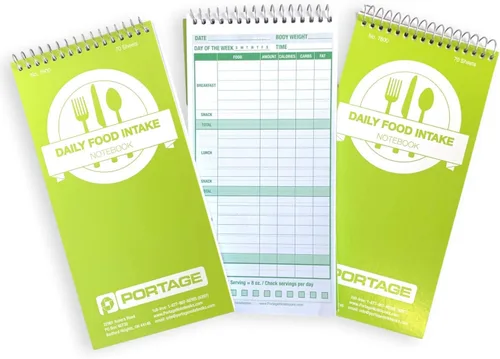 Portage Diario de dieta de alimentos, cuaderno para ingesta diaria de alimentos con plantilla para rastrear calorías, un diario de dieta, rastreador