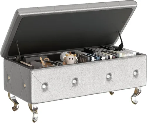 Miniatura 10 de DKLGG Banco otomano de almacenamiento para dormitorio, banco de entrada tapizado con patas y bisagra de seguridad, banco de almacenamiento pequeño
