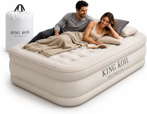 Miniatura 11 de King Koil - Colchón de aire de tamaño individual con almohada de lujo y bomba de alta velocidad incorporada para camping, hogar y huéspedes - Cama