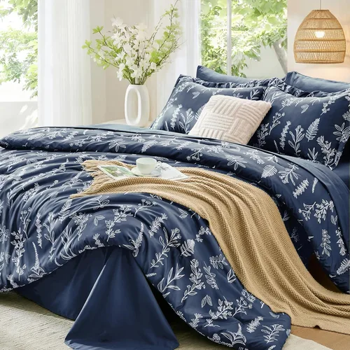 Miniatura 36 de MUXHOMO Juego de edredón tamaño individual XL, elegante juego de cama con estampado floral en una bolsa, 5 piezas, ultra suave y transpirable