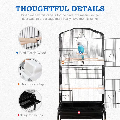 Miniatura 4 de SUPER DEAL 59.3 - Jaula grande de hierro forjado para cacatúa Sun Conure, periquito, pinzón, Budgie, Lovebird, Canary, casa mediana para mascotas