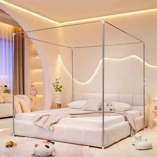Miniatura 5 de Mengersi - Cortinas para marco de cama con dosel tamaño completo, postes, soporte de marco para cortinas para camas de metal o madera, decoración