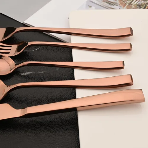 Miniatura 5 de Juego de cubiertos de oro rosa de 20 piezas, cubiertos de acero inoxidable 18/10, juego de vajilla resistente, incluye cuchillo, tenedor/cuchara