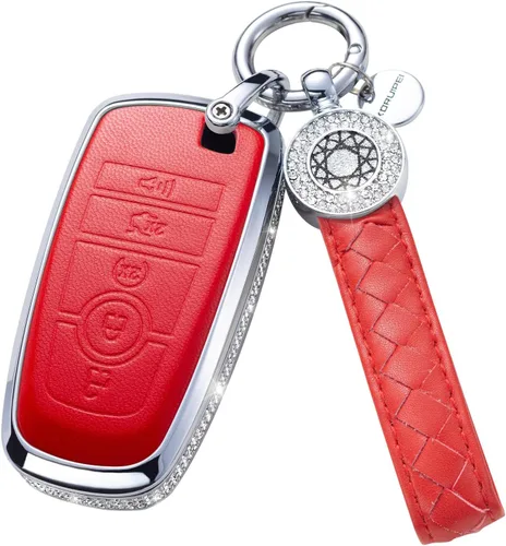 Miniatura 7 de Funda para Llave Ford con Llavero, Protector de Estuche de Llave de Cuero con Cristal Compatible con Ford Fusion F150 F250 F350 F450 F550 Edge