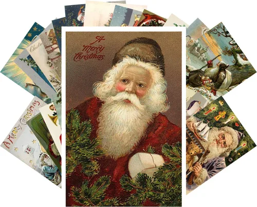 Miniatura 5 de PIXILUV Tarjetas de felicitación de Navidad vintage 24pcs Encantadora Navidad Niños Reimpresión antigua Postal Set