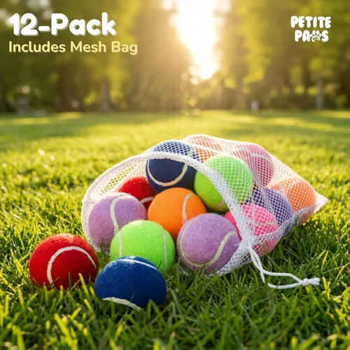 Miniatura 9 de Pelotas de tenis chirriantes coloridas para perros pequeños y cachorros, 1.5 pulgadas, paquete de 12 unidades, juguetes de entrenamiento para perros