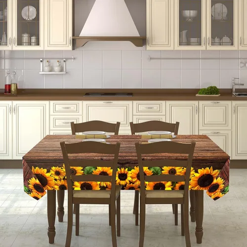 Miniatura 5 de Tegeme 1 mantel desechable con diseño de girasol de 42.5 x 70.8 pulgadas, mantel rectangular de plástico rústico vintage de grano de madera
