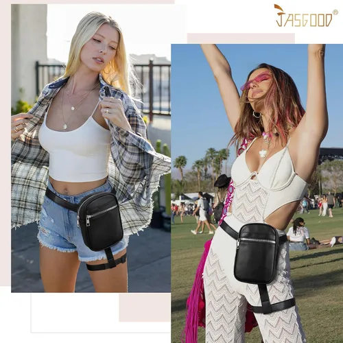 Miniatura 2 de JASGOOD Riñonera de moda para mujer, arnés de muslo, bolsa de pierna caída, Negro (G-Black), Moda