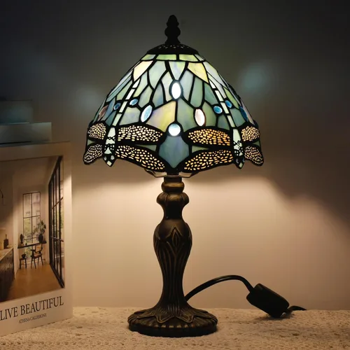 Miniatura 9 de Pequeña Lámpara Tiffany de Vidrio Emplomado, Lámpara de Mesa, Mini Luz de Acento de Escritorio para Dormitorio, Mesita de Noche, Lectura, Hogar