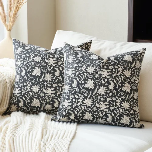 FIOUOVO Fundas de almohada florales de 18 x 18 pulgadas, fundas de almohada con impresión en bloque de granja, fundas de almohada decorativas,