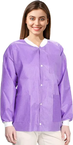 Miniatura 22 de Paquete de 10 chaquetas desechables de laboratorio, chaqueta médica reutilizable hasta la cadera, unisex, con puños de punto y bolsillos