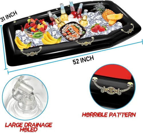 Miniatura 2 de Enfriador inflable de ataúd de 52 pulgadas, flotador inflable para piscina, baúl de hielo, bufé, bebida para fiesta de Halloween, decoración