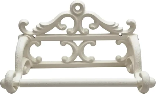 Miniatura 10 de Comfy Hour Soporte decorativo de papel higiénico de hierro fundido, organizador de rollos de papel victoriano blanco montado en la pared, acento