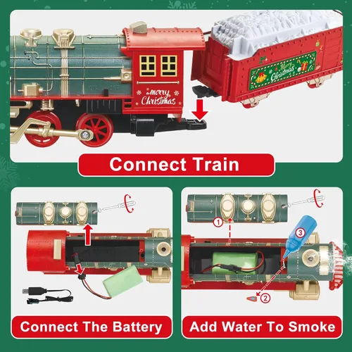 Miniatura 6 de Juego de tren eléctrico para niños de 4 a 8 años con vapor real, luces y sonidos, juego completo de tren de juguete con autos y pistas, fácil