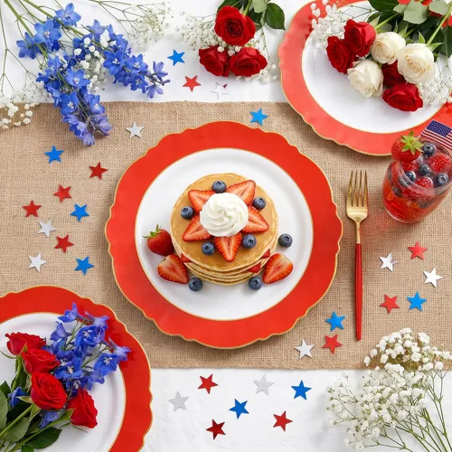 Miniatura 2 de WDF 60 platos de plástico rojo desechables – 7.5 pulgadas de alta resistencia rojo postre/ensalada/pastel platos para boda, fiesta, cumpleaños, día