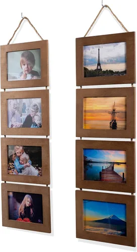 Wallniture Aries - Portarretratos verticales para decoración de pared, 4 x 6 pulgadas, 8 aperturas para collage de fotos, juego de 2 (nogal)