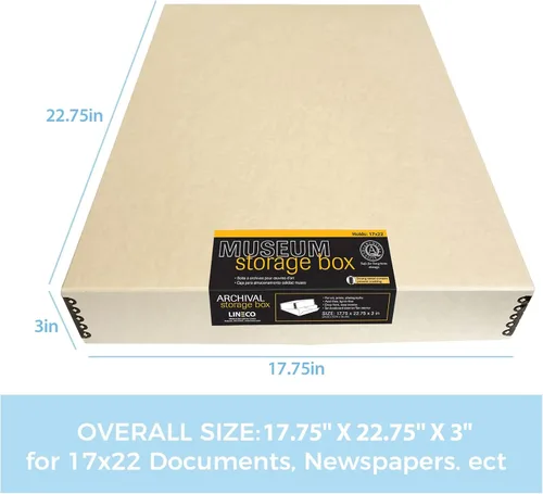 Miniatura 218 de Lineco Archival Caja de almacenamiento para impresión de 13x19 pulgadas, diseño frontal abatible, 13 1/2 x 19 1/2 x 3 pulgadas, color exterior: negro