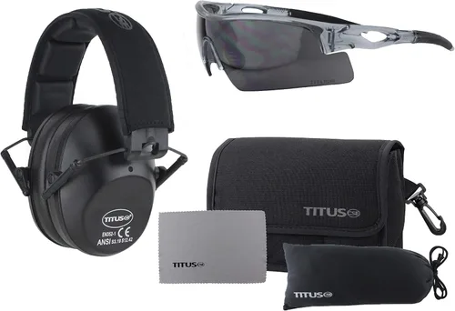 Miniatura 15 de TITUS Paquete combinado de orejeras y gafas de seguridad de línea delgada Marco negro G26/lente amarilla