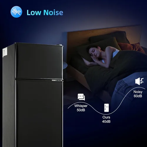 Miniatura 5 de Refrigerador dormitorio con congelador, refrigerador pequeño de 3.45 pies cúbicos con congelador para apartamento, temperatura ajustable de 7