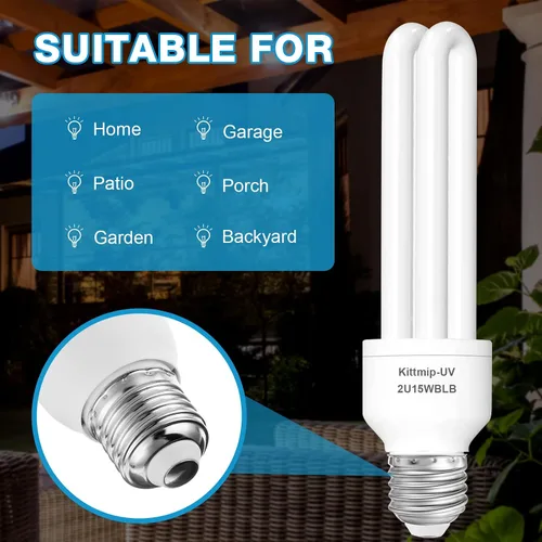 Miniatura 7 de Bug Zapper - Bombilla de repuesto tipo U, 15 W, E26, E27, compatible con Homesuit, Keuomy, Yluces, Yissvic, Powify y otros modelos Bug Zapper