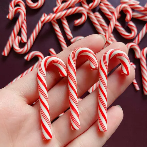 Miniatura 5 de Bastones de caramelo de arcilla rojos y blancos, bastones de caramelo de Navidad, bastón de caramelo sintético, palo de Navidad, mini polímero