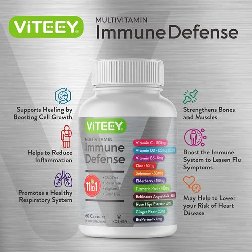 Miniatura 3 de Suplemento multivitamínico de defensa inmunológica 11 en 1 – Cápsulas de refuerzo inmunológico con vitamina D3, vitamina B6, equinácea, cúrcuma
