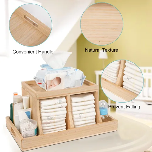 Miniatura 6 de Organizador de Cesta de Pañales, Organizador de Mesa de Cambio, Organizador de Pañales de Madera para Guardería, Organizador de Almacenamiento
