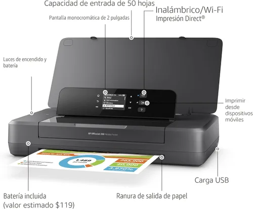 Miniatura 2 de Impresora móvil HP Officejet 200 con paquete de tinta XL, Negro