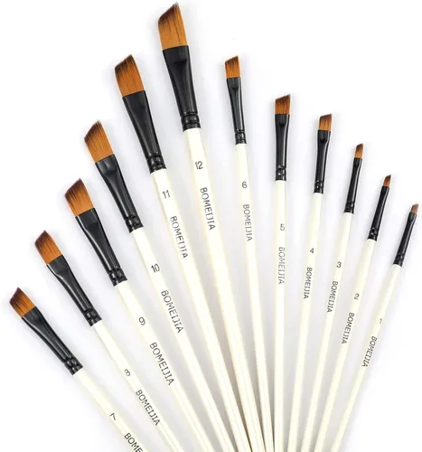 GETHPEN Pinceles angulares de nailon para acuarelas en ángulo, juego de pinceles para acuarelas acrílicas, tintas de gouache, óleo y témpera (12