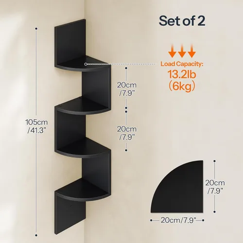 Miniatura 3 de HOOBRO Estante esquinero montado en la pared, juego de 2 estantes de esquina flotantes para pared, estantes esquineros de 4 niveles para sala