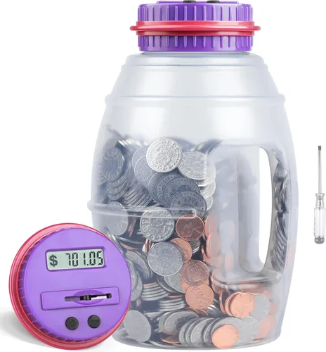 Miniatura 9 de Alcancía extra grande para niños y adultos, banco digital Vcertcpl con contador de monedas LCD, capacidad de 2.8 L, tarro de dinero para adultos