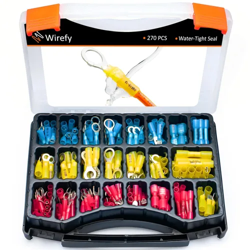 Kit conector de cable retráctil de 270 piezas. Terminales automotrices marinas con aislación eléctrica