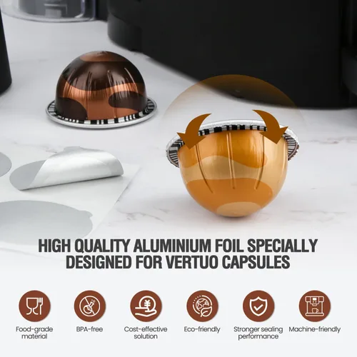 Miniatura 4 de Pro Mael 100 sellos de papel de aluminio para cápsulas reutilizables VertuoLine, tapas de sellado para cápsulas Nespresso VertuoLine recargables