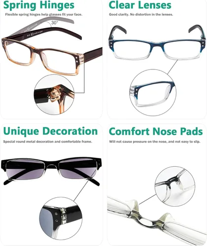 Miniatura 5 de Eyekepper Paquete de 4 lentes de lectura clásicos para mujeres y hombres, incluye lentes de sol de lectura de dos tonos +0.50