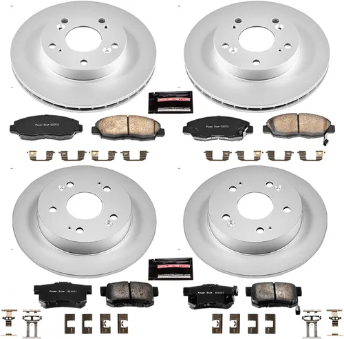 Miniatura 2 de Power Stop CRK2385 Kit de frenos con rotores delanteros y traseros recubiertos y pastillas cerámicas para Honda Civic EX 2006 2007 2008 Honda