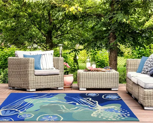 Miniatura 96 de Liora Manne CAPR5163633 - Alfombra costera para interiores y exteriores, color azul marino, 2 pies x 5 pies Cuerdas Navy