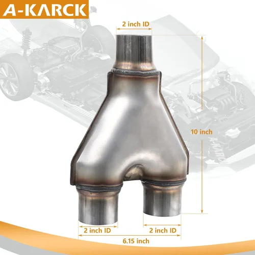 Miniatura 2 de Tubo de escape en Y de 2 pulgadas de entrada, A-KARCK de acero inoxidable de 2 pulgadas de salida, tubo en Y de 10 pulgadas de longitud que soporta