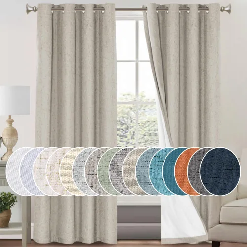Miniatura 79 de Primitive - Cortinas opacas 100 % de lino texturizado natural para dormitorio, sala de estar, cortinas para ahorra energía, tela de arpillera