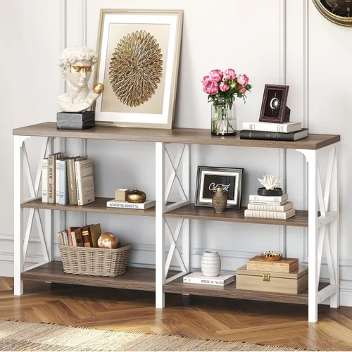 Miniatura 11 de IBF Mesa consola negra, moderna mesa de sofá detrás del sofá, mesa de entrada industrial para pasillo, sala de estar, mesa de entrada de metal