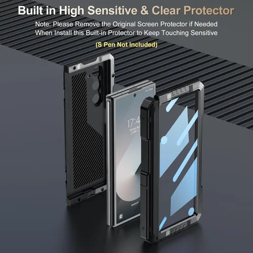 Miniatura 5 de Funda para Samsung Galaxy Z Fold 6 con soporte delgado para bolígrafo S (2023), parachoques de metal de alta resistencia a prueba de golpes, Negro